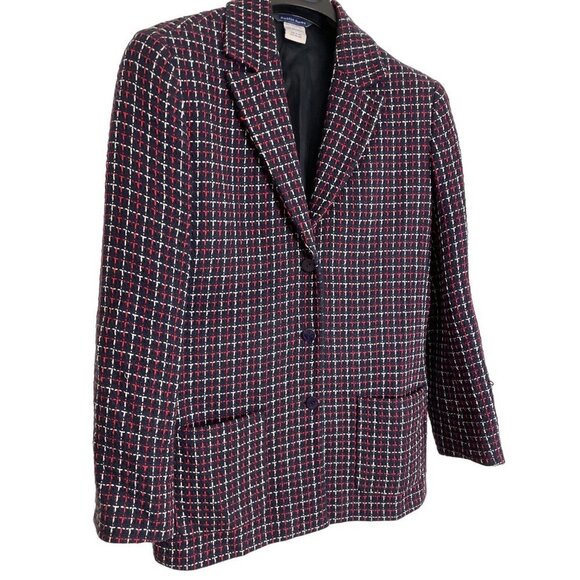 Vintage 90s Austin Reed Red White Blue Cotton Tweed Blazer - Picture 3 of 9